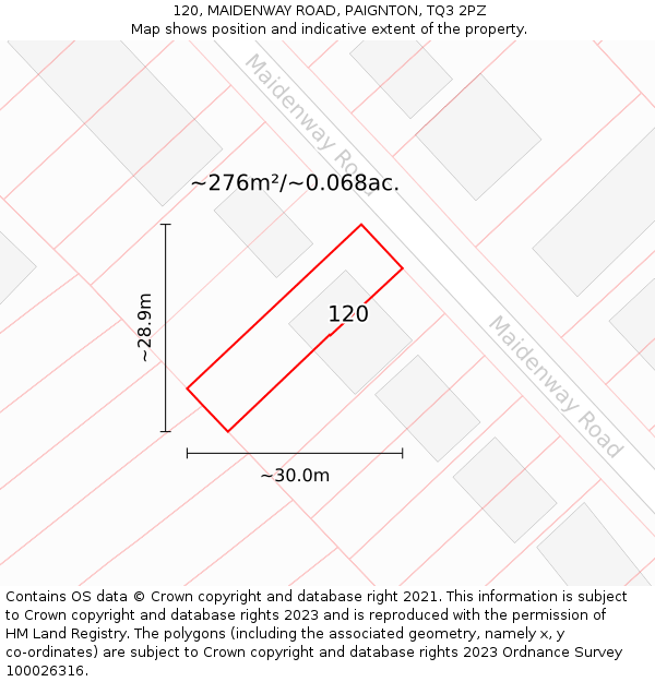 120, MAIDENWAY ROAD, PAIGNTON, TQ3 2PZ: Plot and title map
