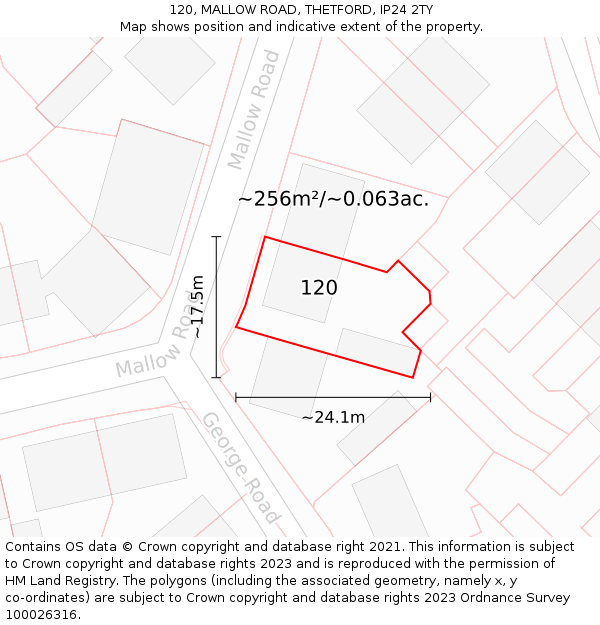 120, MALLOW ROAD, THETFORD, IP24 2TY: Plot and title map