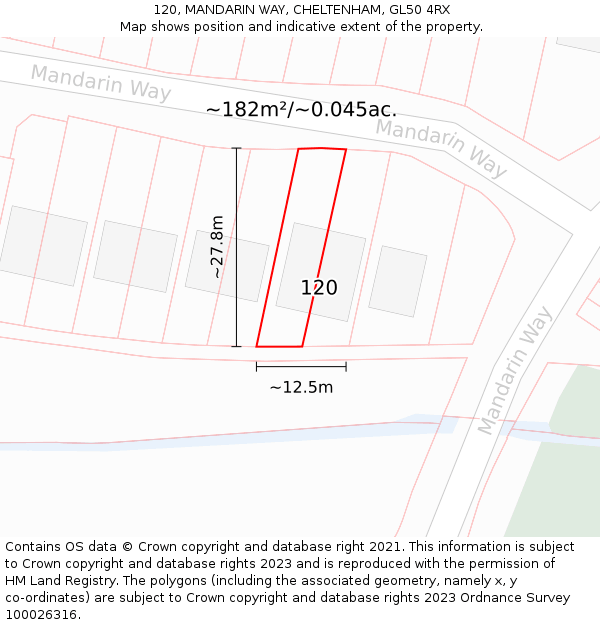 120, MANDARIN WAY, CHELTENHAM, GL50 4RX: Plot and title map