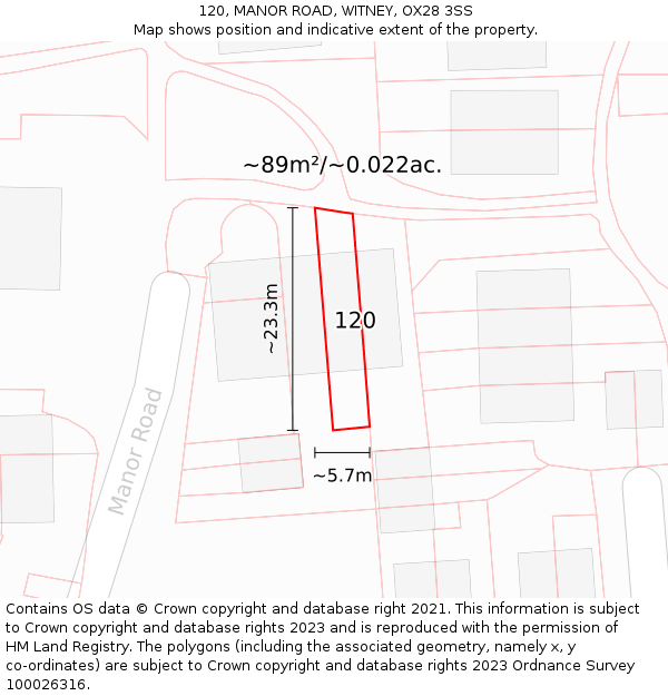 120, MANOR ROAD, WITNEY, OX28 3SS: Plot and title map