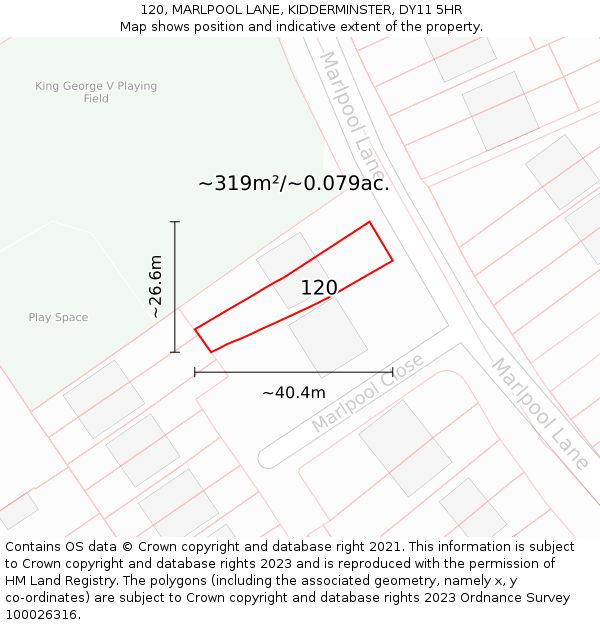 120, MARLPOOL LANE, KIDDERMINSTER, DY11 5HR: Plot and title map