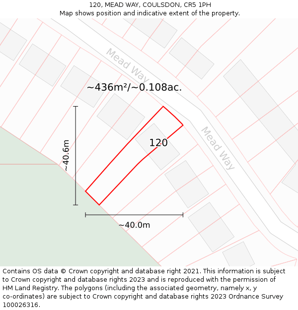120, MEAD WAY, COULSDON, CR5 1PH: Plot and title map