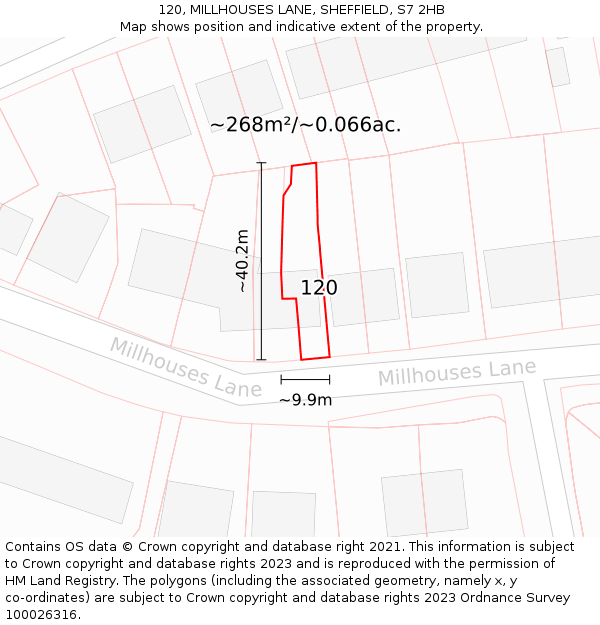 120, MILLHOUSES LANE, SHEFFIELD, S7 2HB: Plot and title map