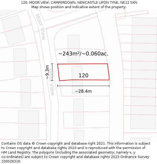120, MOOR VIEW, CAMPERDOWN, NEWCASTLE UPON TYNE, NE12 5XN: Plot and title map
