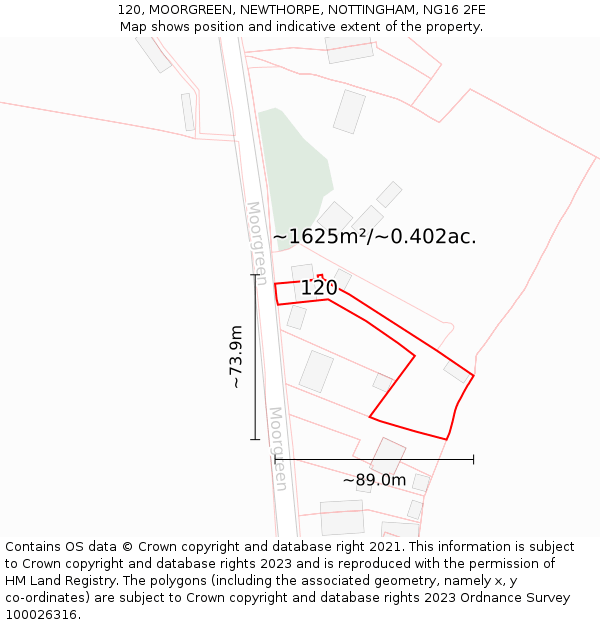 120, MOORGREEN, NEWTHORPE, NOTTINGHAM, NG16 2FE: Plot and title map