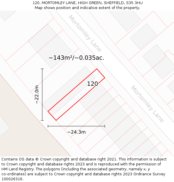 120, MORTOMLEY LANE, HIGH GREEN, SHEFFIELD, S35 3HU: Plot and title map