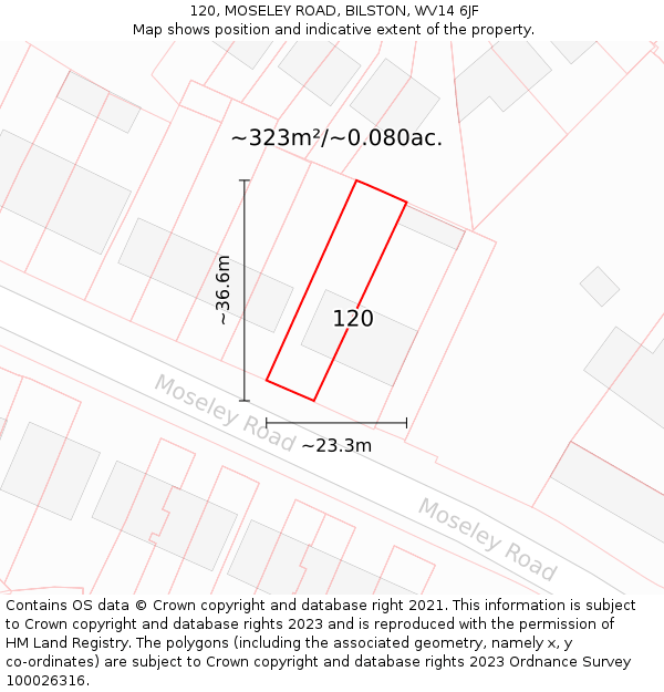 120, MOSELEY ROAD, BILSTON, WV14 6JF: Plot and title map