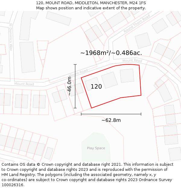 120, MOUNT ROAD, MIDDLETON, MANCHESTER, M24 1FS: Plot and title map