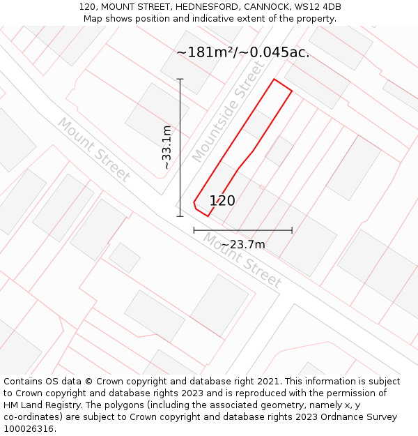 120, MOUNT STREET, HEDNESFORD, CANNOCK, WS12 4DB: Plot and title map