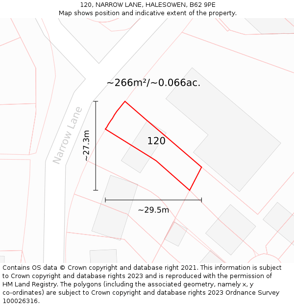120, NARROW LANE, HALESOWEN, B62 9PE: Plot and title map