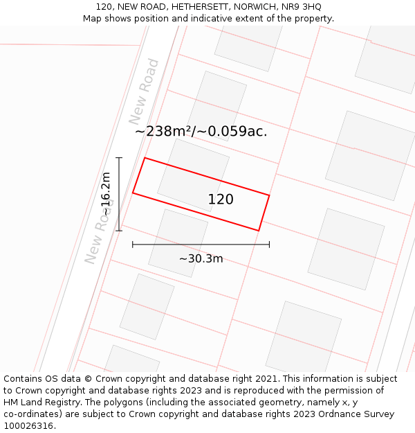 120, NEW ROAD, HETHERSETT, NORWICH, NR9 3HQ: Plot and title map
