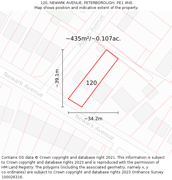 120, NEWARK AVENUE, PETERBOROUGH, PE1 4NS: Plot and title map