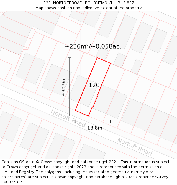 120, NORTOFT ROAD, BOURNEMOUTH, BH8 8PZ: Plot and title map