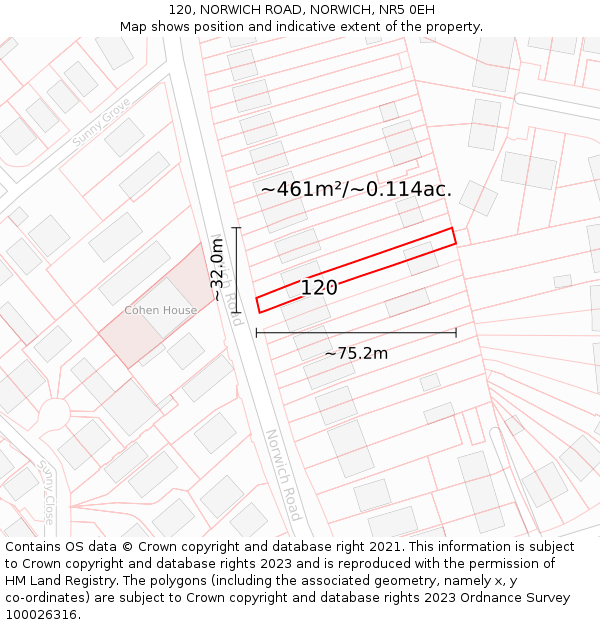 120, NORWICH ROAD, NORWICH, NR5 0EH: Plot and title map