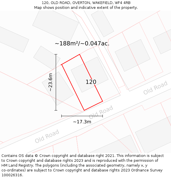 120, OLD ROAD, OVERTON, WAKEFIELD, WF4 4RB: Plot and title map