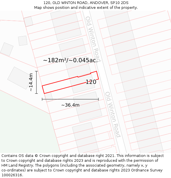 120, OLD WINTON ROAD, ANDOVER, SP10 2DS: Plot and title map