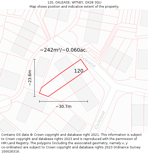 120, OXLEASE, WITNEY, OX28 3QU: Plot and title map