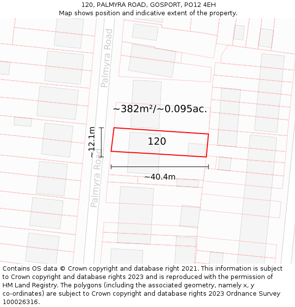 120, PALMYRA ROAD, GOSPORT, PO12 4EH: Plot and title map