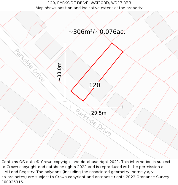 120, PARKSIDE DRIVE, WATFORD, WD17 3BB: Plot and title map