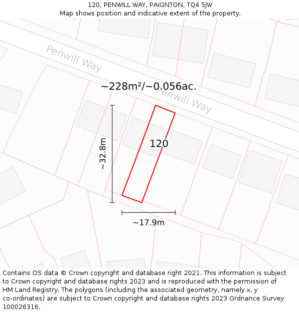 120, PENWILL WAY, PAIGNTON, TQ4 5JW: Plot and title map