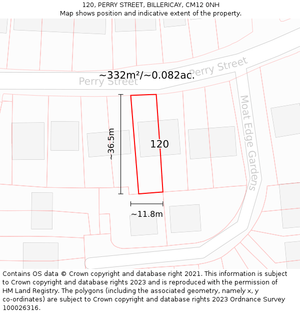 120, PERRY STREET, BILLERICAY, CM12 0NH: Plot and title map