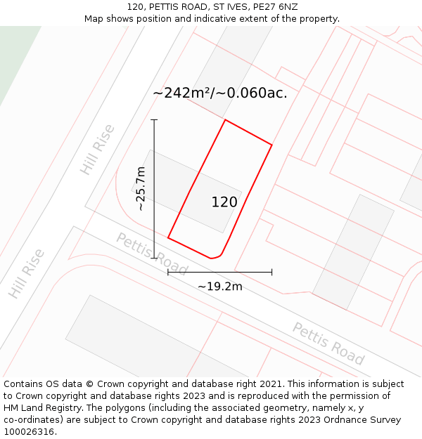 120, PETTIS ROAD, ST IVES, PE27 6NZ: Plot and title map