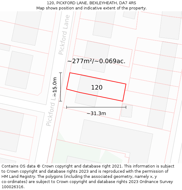 120, PICKFORD LANE, BEXLEYHEATH, DA7 4RS: Plot and title map
