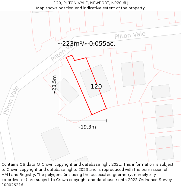 120, PILTON VALE, NEWPORT, NP20 6LJ: Plot and title map