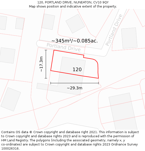 120, PORTLAND DRIVE, NUNEATON, CV10 9QY: Plot and title map