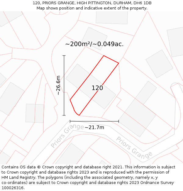 120, PRIORS GRANGE, HIGH PITTINGTON, DURHAM, DH6 1DB: Plot and title map