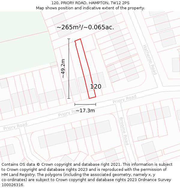 120, PRIORY ROAD, HAMPTON, TW12 2PS: Plot and title map