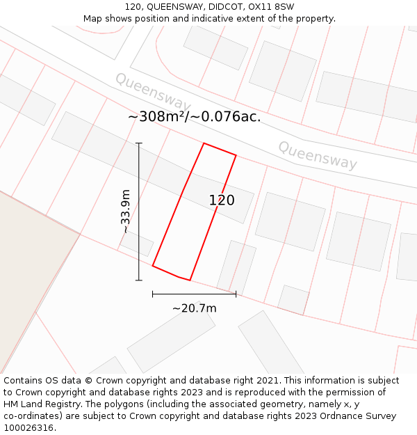 120, QUEENSWAY, DIDCOT, OX11 8SW: Plot and title map