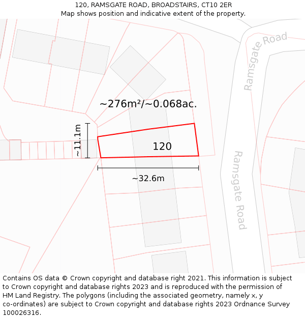 120, RAMSGATE ROAD, BROADSTAIRS, CT10 2ER: Plot and title map