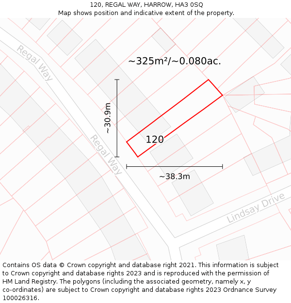 120, REGAL WAY, HARROW, HA3 0SQ: Plot and title map