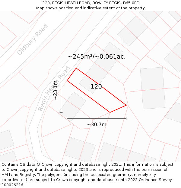 120, REGIS HEATH ROAD, ROWLEY REGIS, B65 0PD: Plot and title map