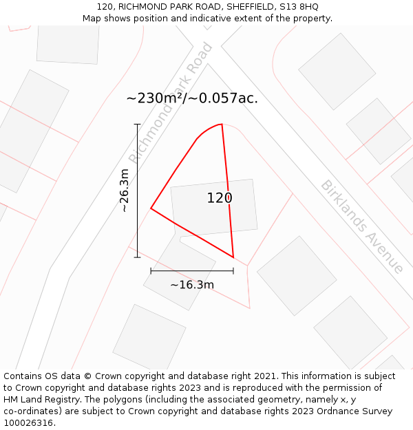 120, RICHMOND PARK ROAD, SHEFFIELD, S13 8HQ: Plot and title map