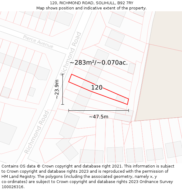 120, RICHMOND ROAD, SOLIHULL, B92 7RY: Plot and title map