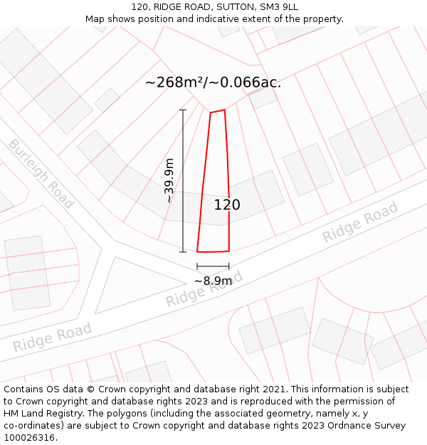 120, RIDGE ROAD, SUTTON, SM3 9LL: Plot and title map