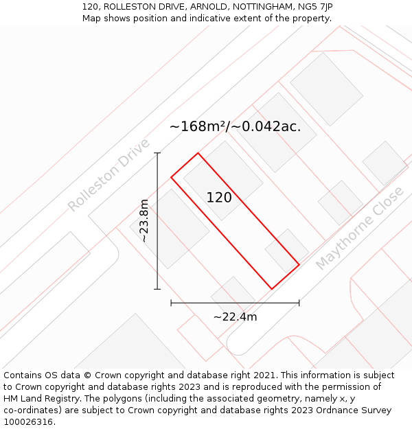120, ROLLESTON DRIVE, ARNOLD, NOTTINGHAM, NG5 7JP: Plot and title map