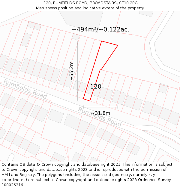 120, RUMFIELDS ROAD, BROADSTAIRS, CT10 2PG: Plot and title map
