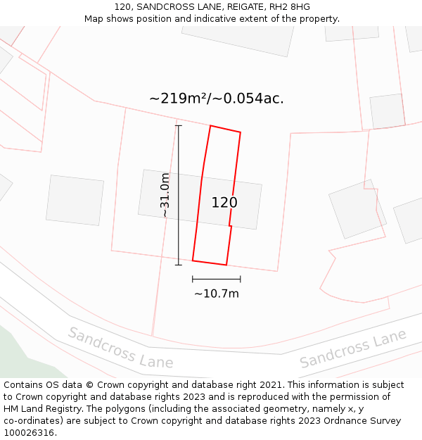 120, SANDCROSS LANE, REIGATE, RH2 8HG: Plot and title map