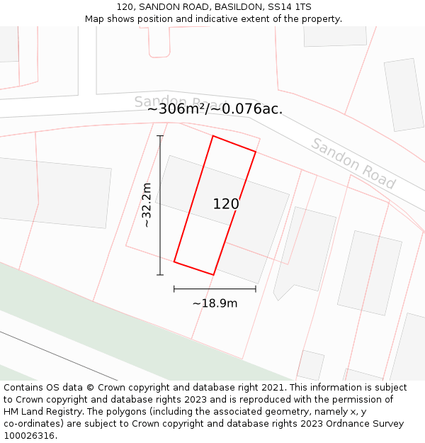 120, SANDON ROAD, BASILDON, SS14 1TS: Plot and title map