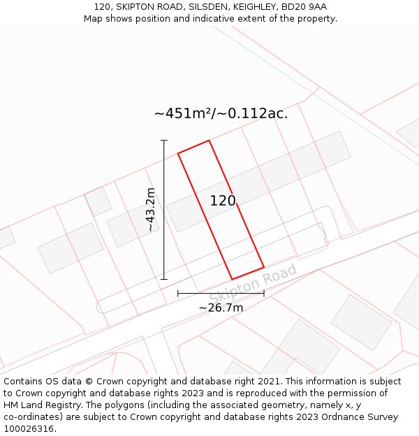120, SKIPTON ROAD, SILSDEN, KEIGHLEY, BD20 9AA: Plot and title map