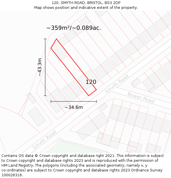 120, SMYTH ROAD, BRISTOL, BS3 2DP: Plot and title map