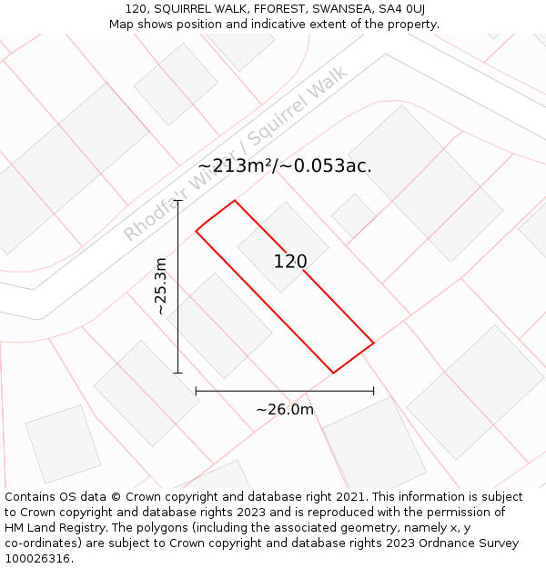 120, SQUIRREL WALK, FFOREST, SWANSEA, SA4 0UJ: Plot and title map