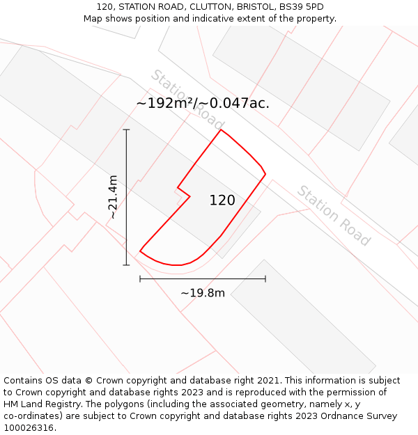 120, STATION ROAD, CLUTTON, BRISTOL, BS39 5PD: Plot and title map