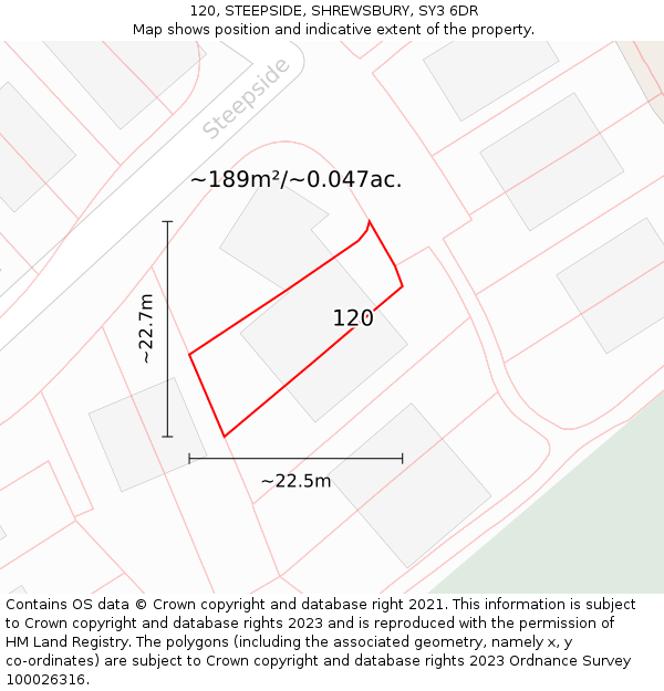 120, STEEPSIDE, SHREWSBURY, SY3 6DR: Plot and title map