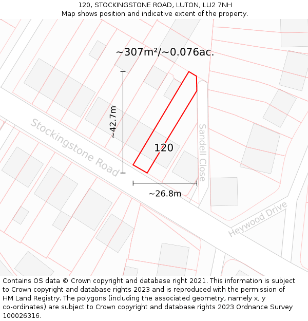 120, STOCKINGSTONE ROAD, LUTON, LU2 7NH: Plot and title map