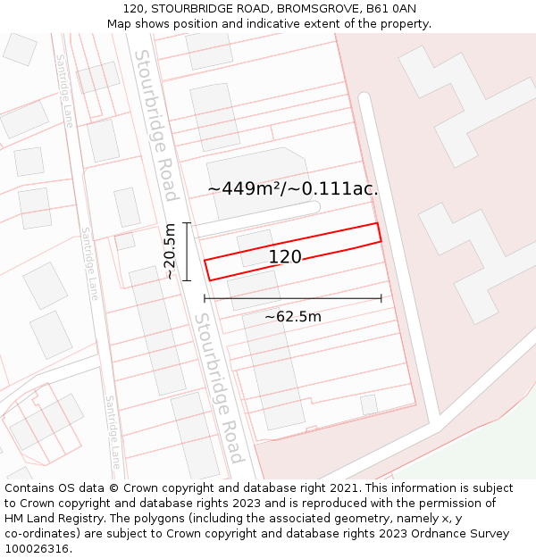 120, STOURBRIDGE ROAD, BROMSGROVE, B61 0AN: Plot and title map