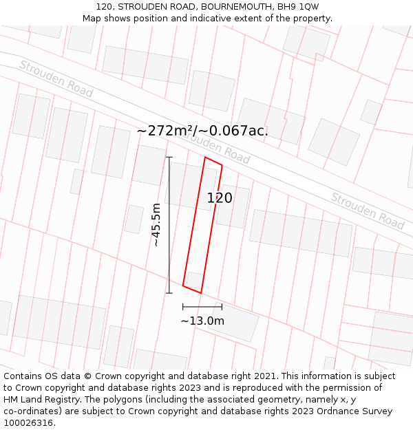 120, STROUDEN ROAD, BOURNEMOUTH, BH9 1QW: Plot and title map